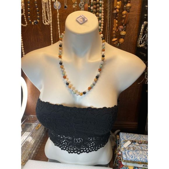 14K Yellow Gold Multicolor9mm Jade Necklace 23” Long